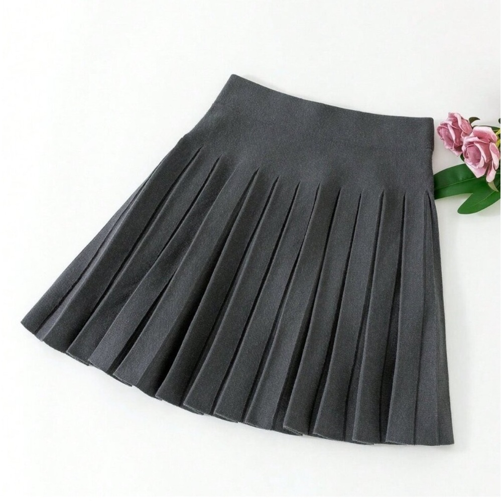Burgundy / gray / brown knit sweater pleated mini skirt - Picture 4 of 6